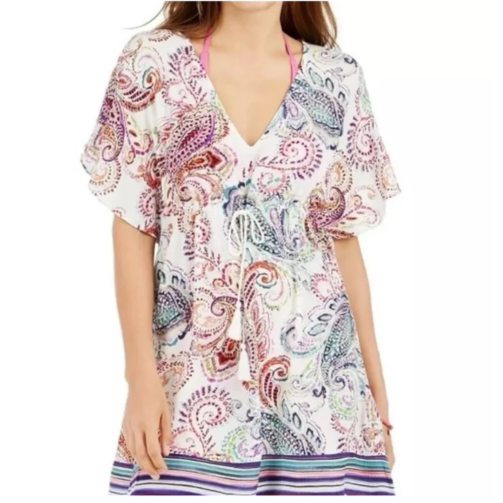 Ralph Lauren Multicolor Paisley Short Sleeve Tassel Beach Coverup-Up Top Small